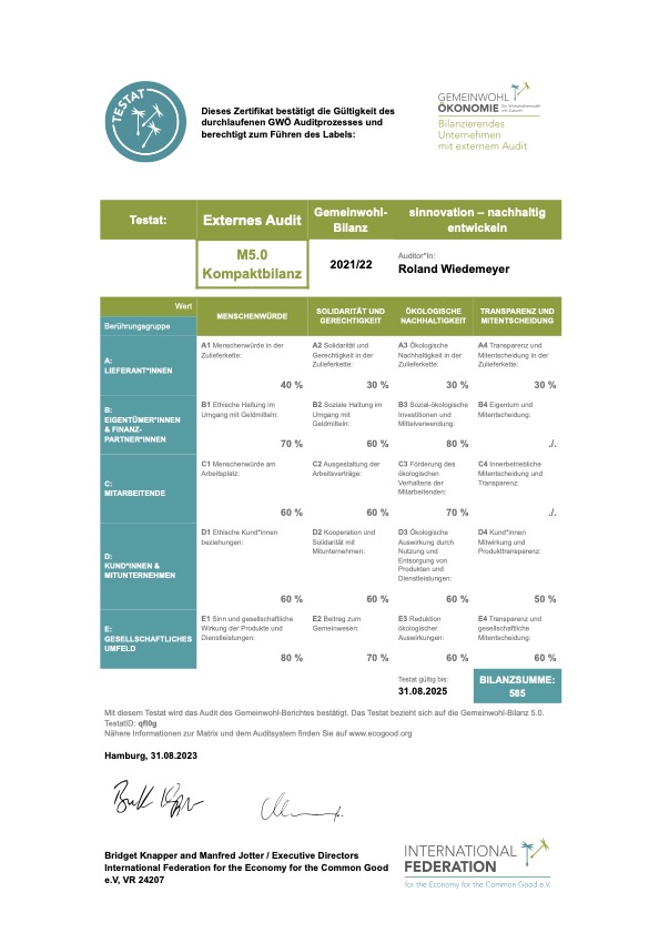 Gemeinwohlbilanz Matrix sinnovation